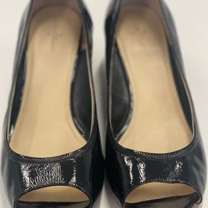 Cole haan black open toed shiny black leather wedges with Nike air soul